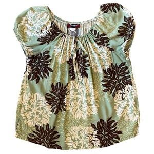 PUMEHANA Round Neck Puff Sleeve Floral Print Top Made in Hawaii size Large